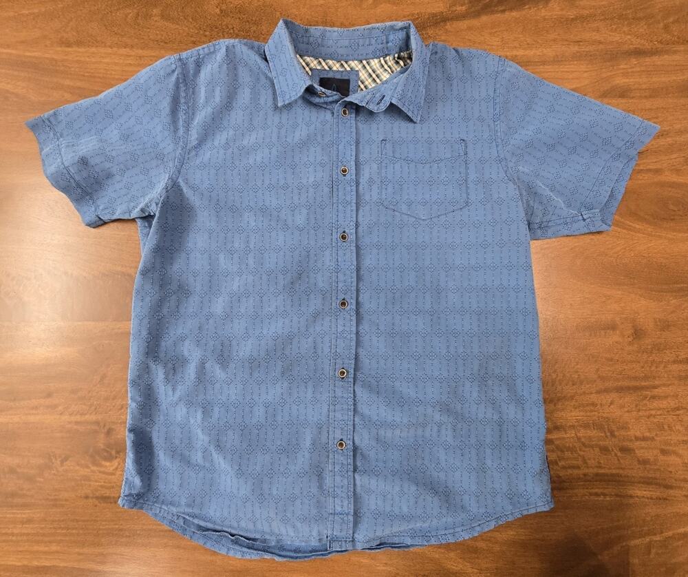 Prana Men’s Textured Shirt Short Sleeve Button Up Size L Casual